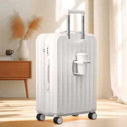 旅行箱子拉链杯架拉杆箱登机密码箱皮箱开学季大容量升级杯架款白色20
