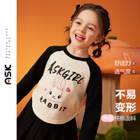 ASK JUNIOR女童T恤2024春装小童卡通字母印花插肩袖打底衫 黑色 100