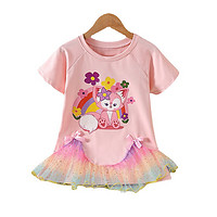 夏季新款连衣裙洋气短袖蓬蓬T恤裙潮 粉色 140cm