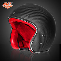 AMZ男四季摩托车碳纤维43经典复古头盔机车女半盔3C认证帽 哑黑色 2XL