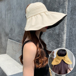 bonas宝娜斯帽子女空顶夏季休闲出游大檐防晒黑胶渔夫帽露马尾米白色