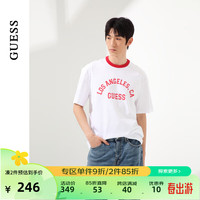 GUESS 盖尔斯 24年夏季男女同款美式复古撞色百搭短袖T恤-MO2K9435K RED-白红 L