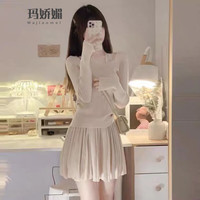 玛娇媚连衣裙女装套装2024年小香风气质御姐减龄针织衫百褶短款裙子 针织上衣+针织裙 S