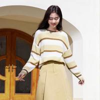 香影 X.YING【2024春装】条纹毛衣女慵懒风软糯套头宽松针织衫上衣