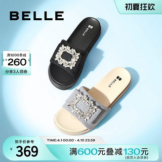 BeLLE 百丽 水钻方扣外穿凉拖女夏季凉鞋商场女鞋休闲沙滩拖鞋X9H2DBT2