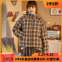 TONLION 唐狮 [1折价219.9元,叠加优惠券]唐狮新款羽绒服冬季女宽松格子假两拼接满身印休闲保暖上衣