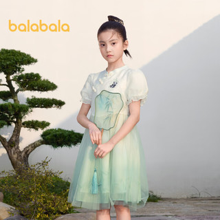 巴拉巴拉儿童连衣裙2024夏装大童女童裙子国风纱裙甜美泡泡袖208224111065 160cm