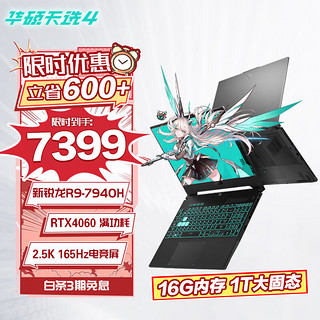 ASUS 华硕 天选4 锐龙版 15.6英寸高性能电竞游戏本 R9-7940H RTX4060 2.5K 灰 定制升级 16G内存+1T固态