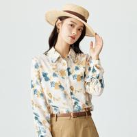 晕染印花长袖衬衫女2024春季复古田园小众衬衣上衣