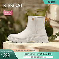 KISSCAT 接吻猫 棉鞋冬季新款时尚潮流防水短靴子休闲加绒加厚防滑雪地靴女