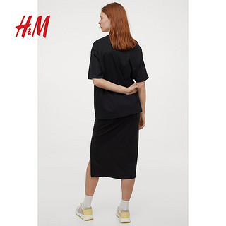 H&M 女装半身裙秋装碎褶开叉设计感气质高腰中长裙0960507 黑色 155/64A