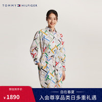 TOMMY HILFIGER24新款春季女装纯棉通勤彩色满印系带宽松衬衫连衣裙41960 多色0K4 32