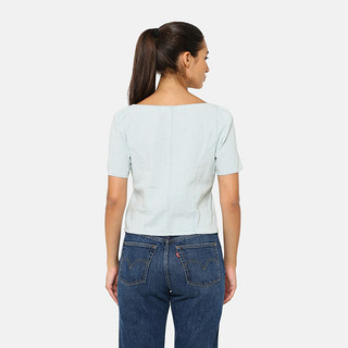 Levi's李维斯24夏季女士复古时尚方领牛仔短上衣 蓝白条纹 A7332-0006 S