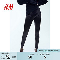 H&M 女装裤子秋季新款时尚休闲简约舒适高腰修身打底裤 1195445 黑色 160/72A