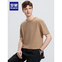 罗蒙(ROMON)男女同款+纯棉时尚休闲短袖T恤衫2024夏季纯色打底衫 卡其 195