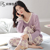 Romantic·spring 浪漫春天 睡衣女秋冬长袖纯棉休闲卡通可爱全棉圆领家居服外穿套装