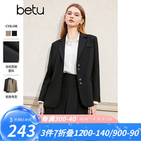 百图betu女装2024春季西装气质小西服外套学院风通勤西服2401T37 黑色 S