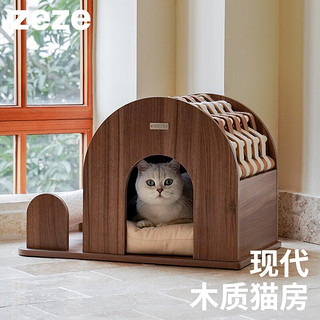 zeze 现代风猫窝猫咪屋全封闭狗窝四季通用保暖猫屋柔软透气宠物窝 现代风木质宠物屋L60*W40*H41cm 适合15斤以内的