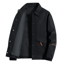 罗冠秋季新款男士外套商务休闲翻领大口袋纯色印字男夹克青年上衣团购