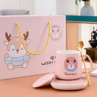 园洲绿恒温杯水杯加热杯垫男生母亲节 少女粉暖暖杯垫+勺子+精美礼盒