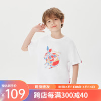 Kappa 卡帕 Kids儿童短袖潮童中大童女童男童休闲T恤百搭常规款 白色 140