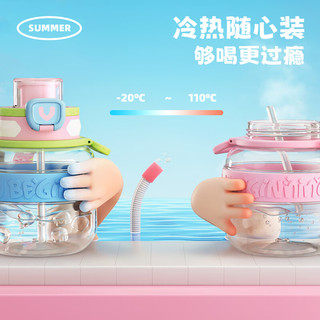 BABLOV大肚杯水杯大容量女士儿童tritan水壶吸管杯子吨桶760ml 桑莓欢乐场760ml-送背带+杯刷