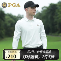 PGA高尔夫服装男长袖T恤 秋冬运动球衣 男装衣服高弹面料 PGA 101300-白色 L