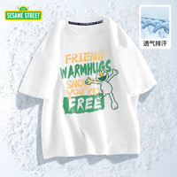 SESAME STREET童装男童短袖T恤潮童运动宽松薄款夏季纯棉吸汗中大童五分袖 DAN220177白 130cm