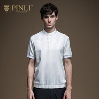 PINLI 品立 夏季新款男装修身圆领青年条纹短袖衬衫B13170