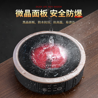 正扬电陶炉煮茶器玻璃泡茶壶家用耐高温提梁烧水壶围炉养生壶茶具套装 春鸣黑如意提烟灰六把杯架琴韵黑