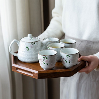全适日式茶具套装 茶具樱花陶瓷手绘水壶茶壶具水杯套装 一壶五杯 樱花系列一壶五杯