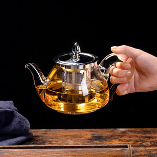 一品工坊 耐高温加厚玻璃茶壶过滤耐热泡茶壶花茶壶家用茶具茶杯套装 如意壶白把 600ml