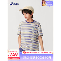 asics/亚瑟士童装2024年夏季男女童舒适柔软运动休闲短袖T恤 2900咖蓝色调 170cm