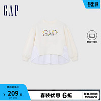 Gap女童2024春季柔软高弹logo拼接下摆卫衣儿童装上衣890218 奶白色 150cm(L) 亚洲尺码