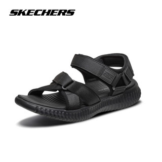 SKECHERS 斯凯奇 凉鞋男夏季魔术贴露趾凉拖鞋舒适运动休闲沙滩鞋 黑色/BBK 41