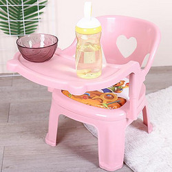 儿童叫叫椅宝宝吃饭座椅餐椅塑料靠背椅餐桌椅 卡通小椅子板凳 粉色+餐盘+加厚豪华坐垫