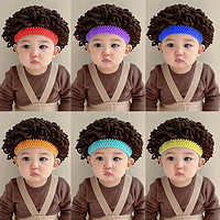 忆爱 儿童假发帽子男宝宝婴儿卷发头套爆炸头男童针织帽搞怪个性假发帽 蓝色（优质奶棉线） 建议2个月-8岁