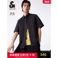 杰克·琼斯（JACK&JONES）夏潮流舒适简约字母胶印上衣休闲衬衫短袖外套男装224204026 E40 黑色 常规 190/108A/XXL