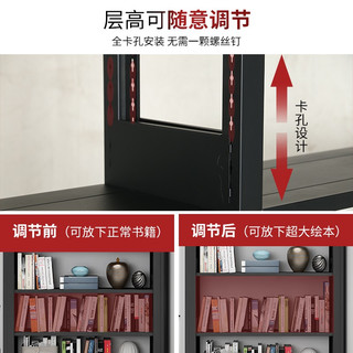 炎恩图书馆书架落地家用铁艺简易小书架钢制书架学校书架资料架展示架磨砂黑 一列一组单面五层（磨砂黑）
