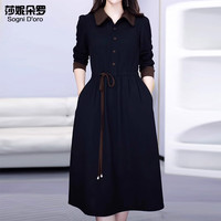 莎妮朵罗大码女装2024春修身显瘦款加大胖mm中长款遮肚连衣裙子20110 黑色-7天发货 4XL160-180斤穿着