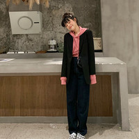宝格妍西装外套女2024春秋秋装韩版宽松西服棕色休闲西装外套女 黑色 XXL（125-140斤）