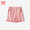 猫人（MiiOW）儿童短裤夏季女童运动裤子花边透气运动裤2 绯红 90