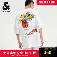 杰克·琼斯（JACK&JONES）夏季NBA联名勇士队宽松字母个性运动纯棉短袖T恤男224201064 A06 本白色 常规 A06 本白色 190/108A/XXL