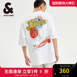 杰克·琼斯（JACK&JONES）夏季NBA联名勇士队宽松字母个性运动纯棉短袖T恤男224201064 A06 本白色 常规 A06 本白色 190/108A/XXL