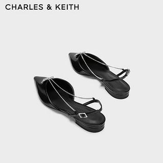 CHARLES&KEITH24夏季法式尖头平底链条凉鞋女CK1-70900512 Black Box黑色 40