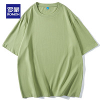 罗蒙(ROMON)男女同款+纯棉时尚休闲短袖T恤衫2024夏季纯色打底衫 果绿 180