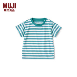 無印良品 MUJI 婴童 圆领条纹短袖T恤 童装打底衫儿童早春 CC23AA4S 烟熏绿