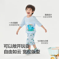 巴拉巴拉宝宝睡衣套装夏季空调服男女童家居服纯棉粗细纱透气七分 红绿色调00364 140cm