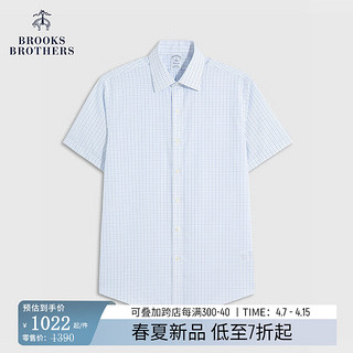 布克兄弟（BrooksBrothers）男士24春夏经典版免烫府绸格纹短袖正装衬衫 4007-蓝绿格纹 17