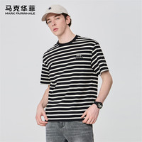 马克华菲【撞色条纹】短袖T恤男2024春夏字母刺绣圆领百搭休闲男士T恤 001黑色 L